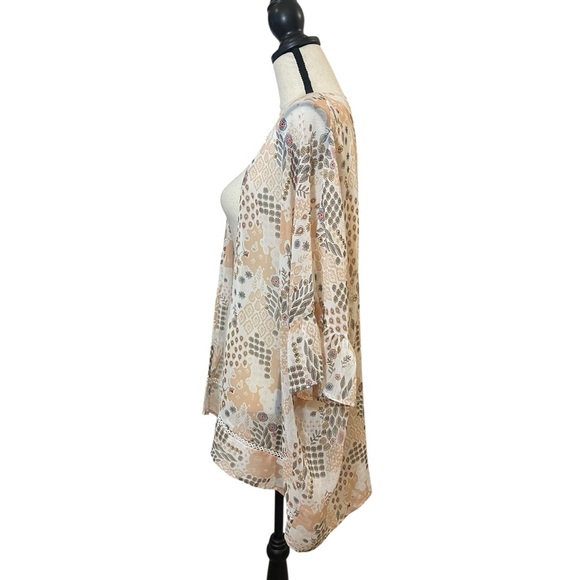 Love Tree kimono cover up sheer boho mid length ruffled sleeve large - Picture 3 of 10